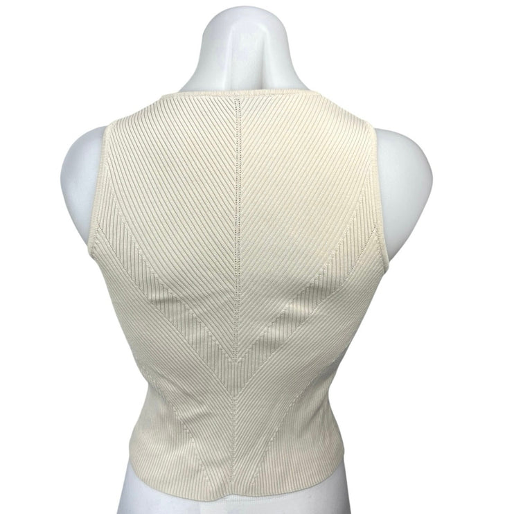 Zara Cream White Ribbed Crew Neck Sleeveless Stretch Slim Casual Tank Top Size S