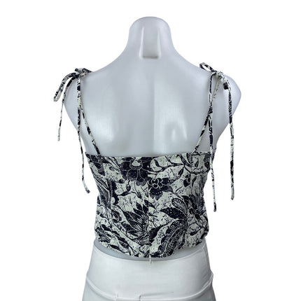 Adong Silk Women White Black Floral Tie Strap Sleeveless Bustier Crop Top Size S