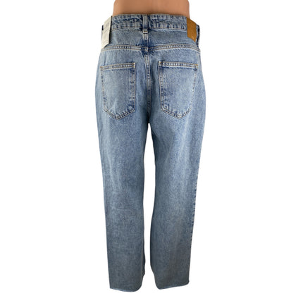 NEW Zara Blue Light Wash Raw Hem High Rise Straight Leg Denim Jeans Pants Sz 38