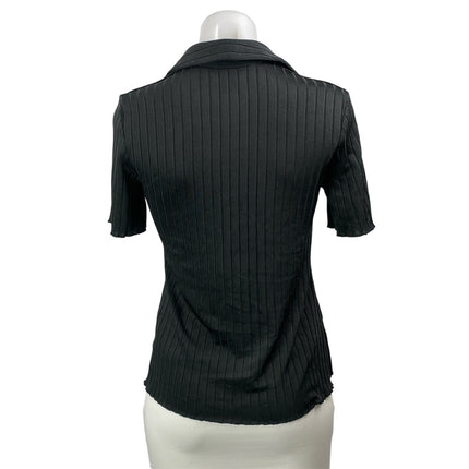 Club Monaco Women's Black Short Sleeves Ribbed Button Down Blouse Shirt Size S/P
