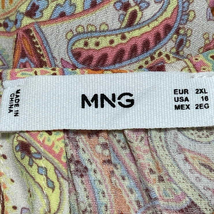 MNG Mango Nora Women's Multicolor Paisley Midi Tiered Boho A-Line Dress Size 2XL
