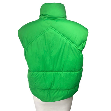 Zara Women's Green Sleeveless Quilted Puffer Zip Up High Neck Vest Jacket Size S