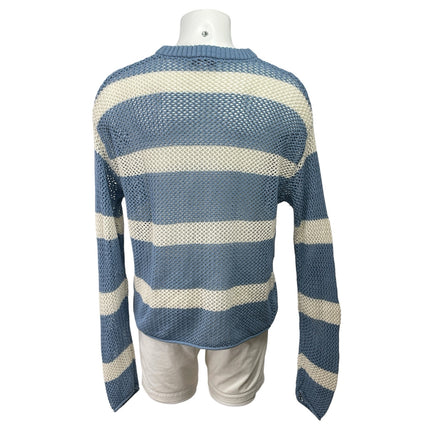 Urban Outfitters Mateo Blue White Striped Crew Neck Crochet Knit Sweater Top L