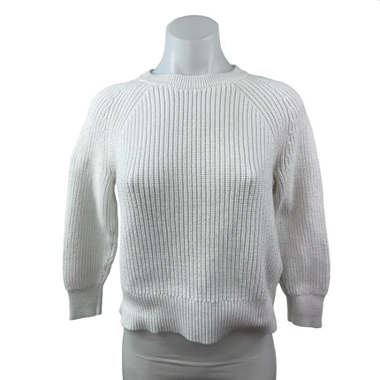 J.Crew Women's White Ribbed Knit Crew Neck Long Balloon Sleeve Sweater Top XS