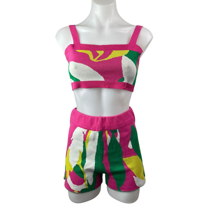 Women's Multicolor Printed Sleeveless Crop Tank Top & Mini Shorts Matching Set S