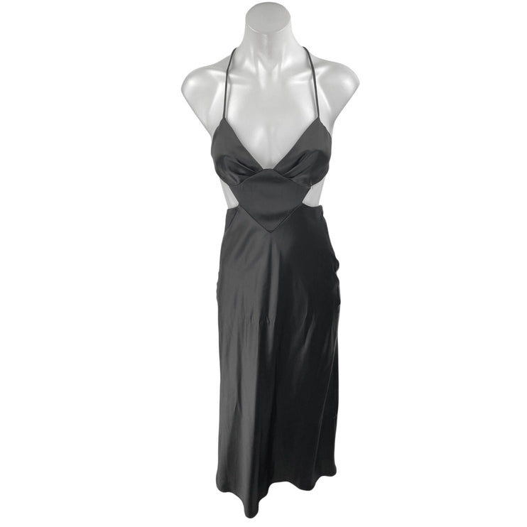 NEW Zara Black Silk Satin Sleeveless Cutout V Neck Strappy Midi Slip Dress Sz XS