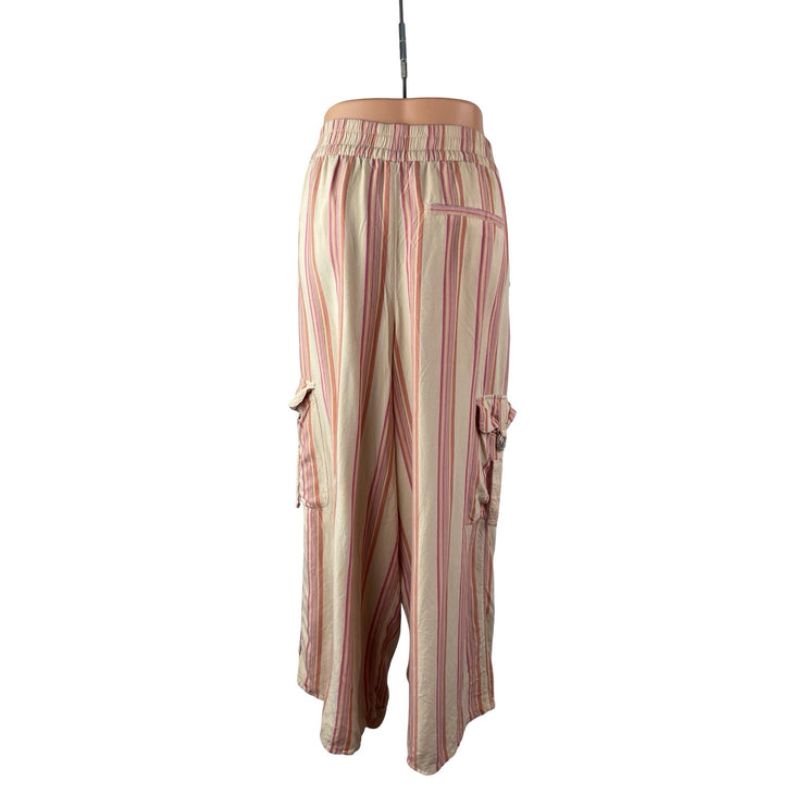 American Eagle Women's Stripe High Rise Palazzo Wide Leg Cargo Trousers Pants L