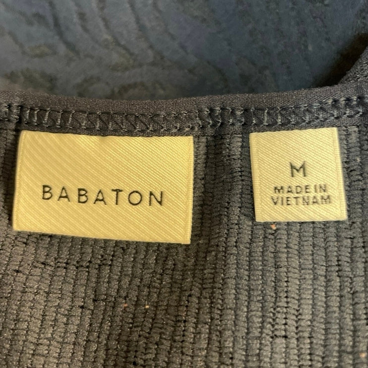Aritzia Babaton Navy Blue Textured Square Neck Long Sleeve Bodysuit Top Size M