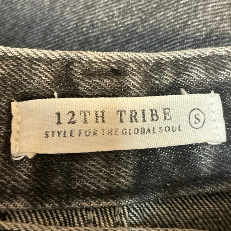 12th Tribe Women's Black Distressed High Rise Wide Leg Baggy Denim Jeans Size S