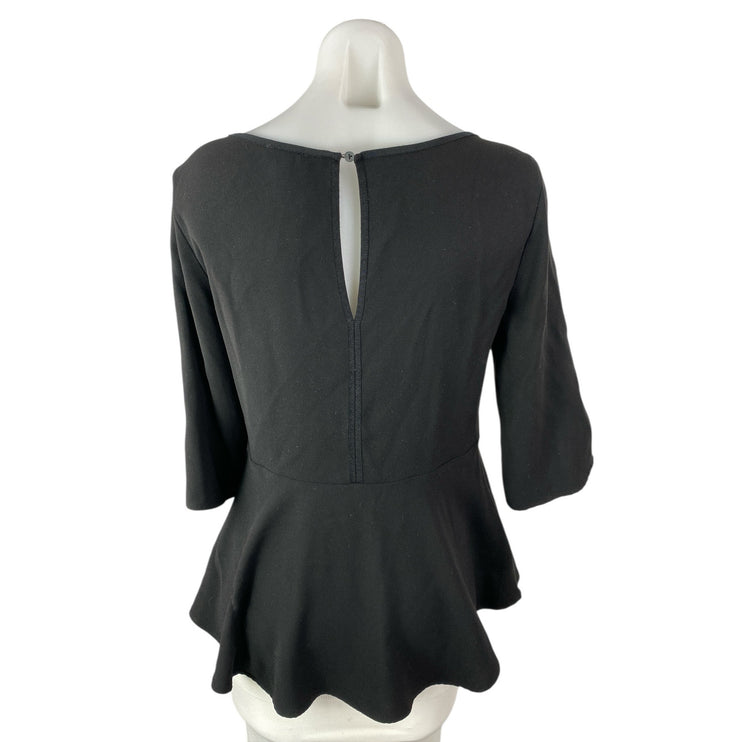 Ann Taylor Women's Black Boat Neck 3/4 Sleeve Loose Fit Peplum Blouse Top Size S