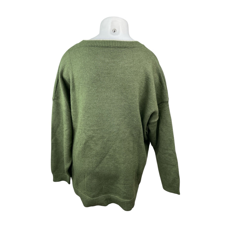 Bloomchic Women Green Floral Daisy Long Sleeve Knit Crew Neck Sweater Top 22/24