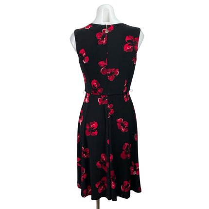 Tommy Hilfiger Black Red Floral Sleeveless V Neck Fit & Flare Mini Dress Size 4
