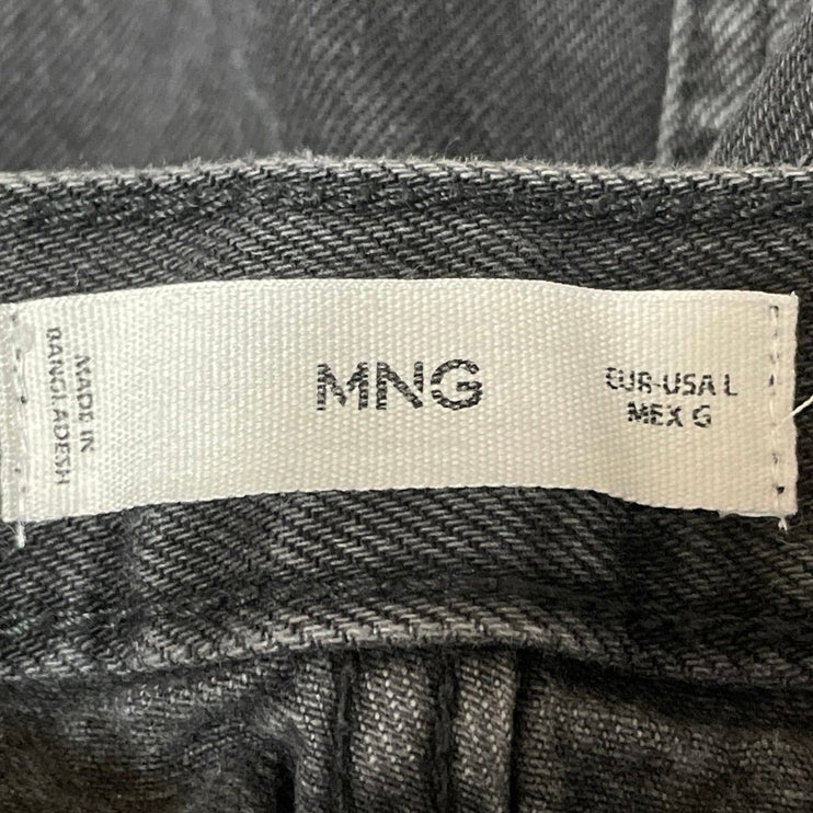MNG Mango Women's Black Washed High Rise Slit Pencil Midi Denim Jean Skirt L