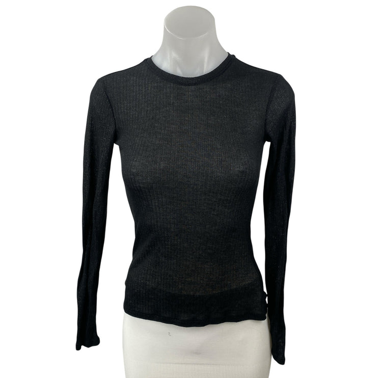 MNG Mango Women's Black Crew Neck Long Sleeve Slim Sweatshirt Sweater Top Sz XS