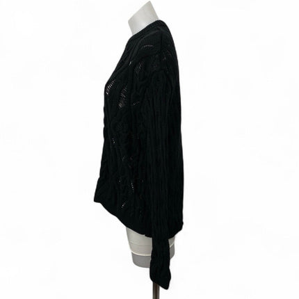 Zara Womens Black Long Sleeve Cable Knit Semi Sheer Crew Neck Sweater Top Size M