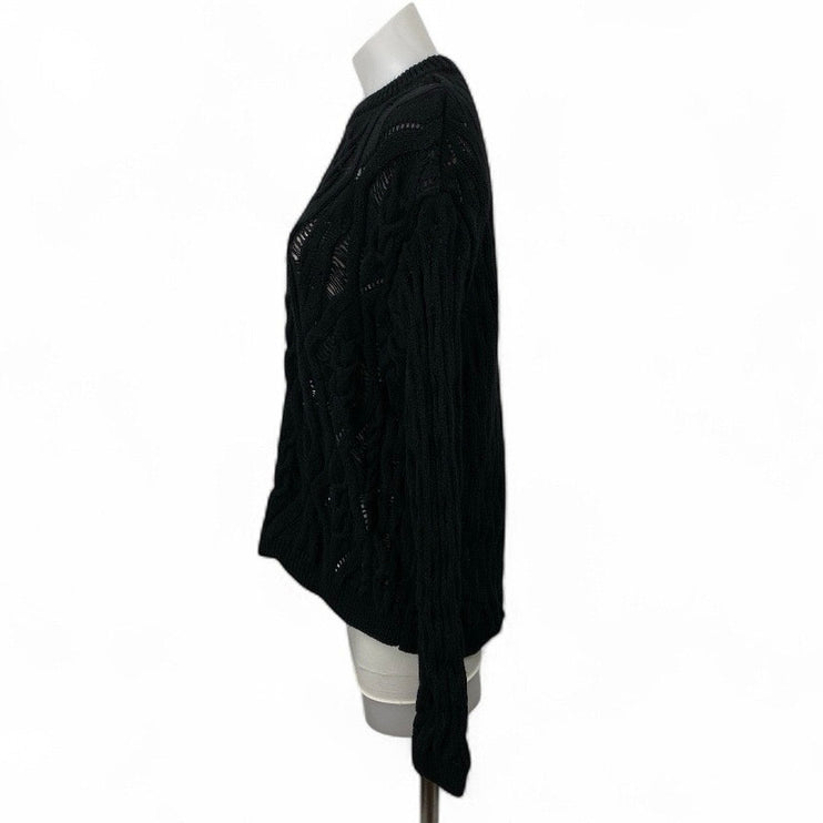 Zara Womens Black Long Sleeve Cable Knit Semi Sheer Crew Neck Sweater Top Size M