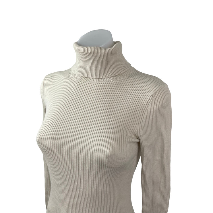 Aritzia Babaton Beige Ribbed Knit Turtleneck Long Sleeve Sweater Top Size XS