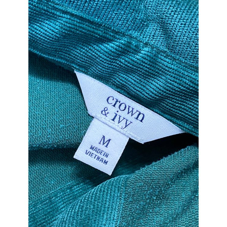 Crown & Ivy Women's Green Short Puff Sleeve Button Up Tiered Midi Dress Size M