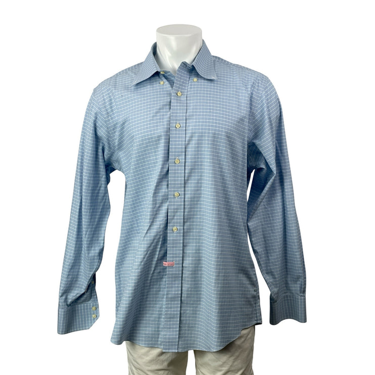 Brooks Brothers Blue White Long Sleeves Plaid Button Down Dress Shirt Top Sz 36