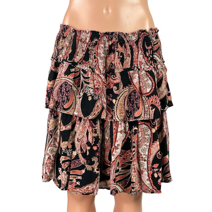 Anthropologie Myla Ruffled Boho High Waist Paisley Tiered A Line Mini Skirt Sz L