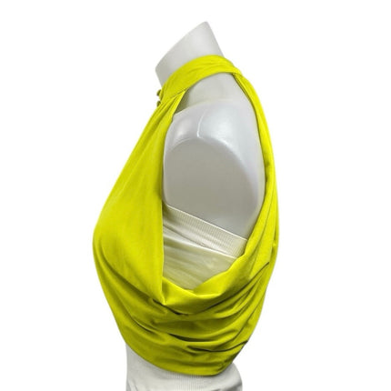 Superdown Emani Women's Yellow Sleeveless Halter Wrap Crop Tank Top Size S