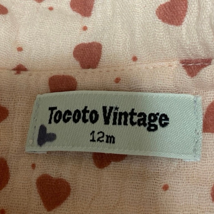 Tocoto Vintage Pink Tan Heart Print Sleeveless One Piece Bodysuit Dress Size 12M
