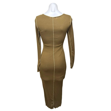 Topshop Olive Green Exposed Seam Knit Long Sleeve Bodycon Midi Dress Size 2