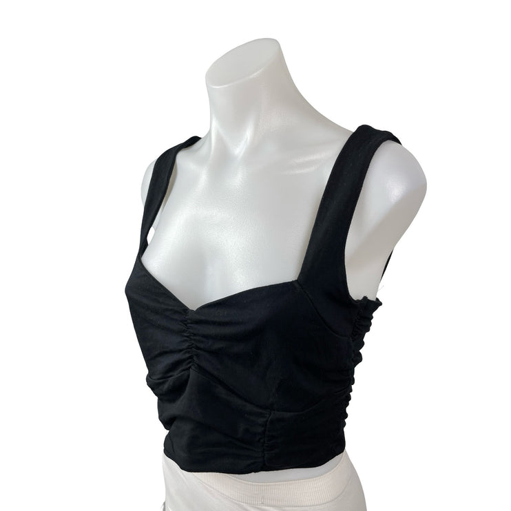 Anthropologie Maeve Black Sleeveless V Neck Ruched Corset Bustier Crop Top Sz S