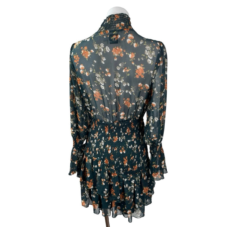 Princess Polly Evening Bloom Green Semi Sheer Ruffled Tiered Floral Mini Dress 6