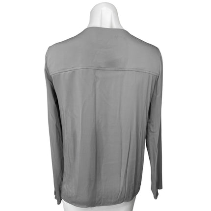 Theory Women's Gray Silk Pleated Long Sleeve Shirt Tunic Blouse Top Size S