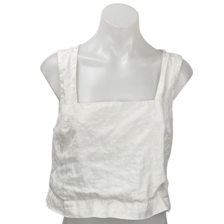 Abercrombie & Fitch White 100% Linen Sleeveless Square Neck Tank Top Size S