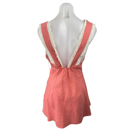 NEW Cotton Candy LA Women's Pink Linen Lace Trim Mini Badydoll A-Line Dress Sz M