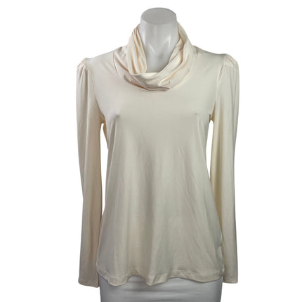 Susan Graver Women's Cream Cowl Neck Layer Stretch Long Sleeve Top Size XXS