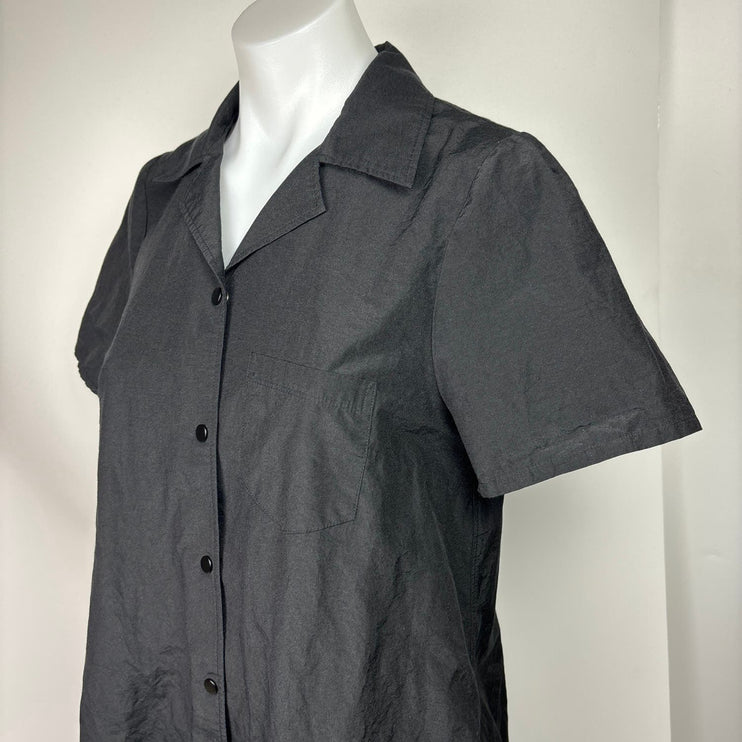 & Other Stories Black Button Down Short Sleeve Collar Pockets Shirt Dress Size 4