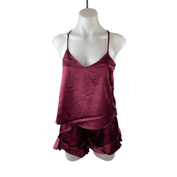 NEW Lulus Red Silk Satin Cami Tank Shorts Sleepwear Pajamas 2 Piece Set Size XS