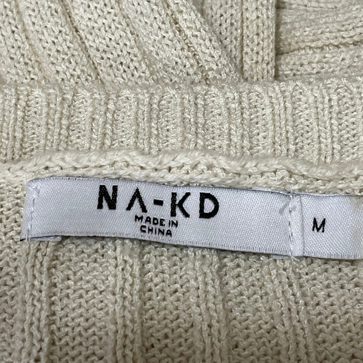 NA-KD Women's Cream Sleeveless Ribbed Knit Fitted Scoop Neck Maxi Bodycon Size M