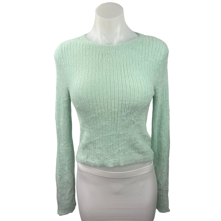 Divided H&M Green Ribbed Knit Crewneck Stretch Long Sleeve Pullover Sweater Sz S