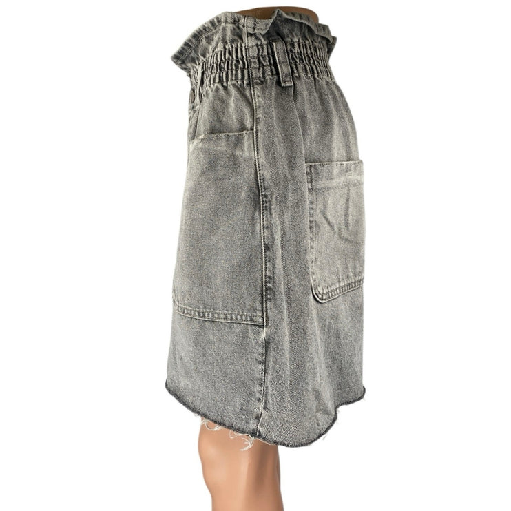 Zara Women's Gray High Waisted Raw Hem Frayed Paperbag Denim Jean Shorts Size 8