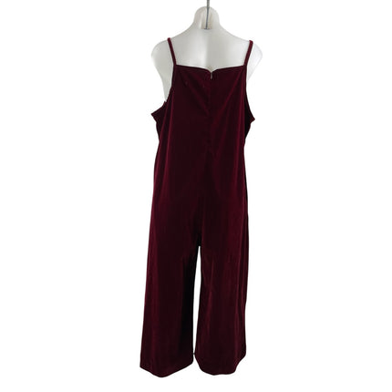Wildfang Maroon Red Velvet Velour Sleeveless Camisole Wide Leg Romper Jumpsuit M
