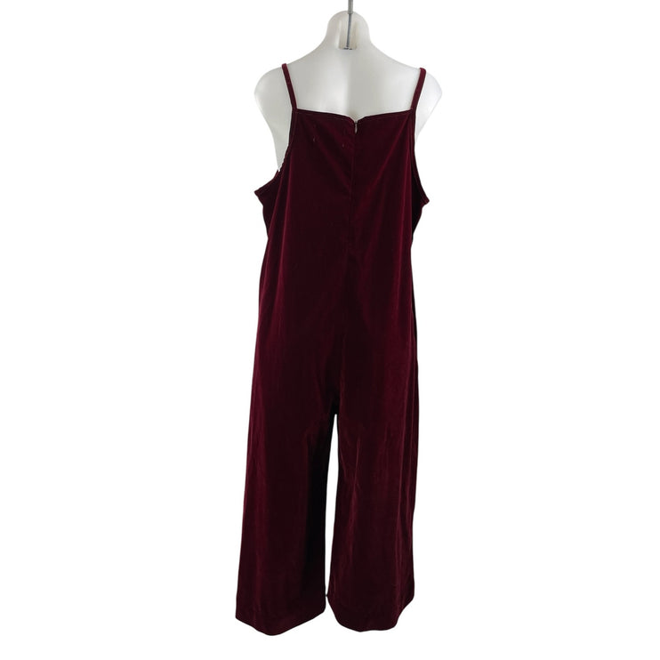 Wildfang Maroon Red Velvet Velour Sleeveless Camisole Wide Leg Romper Jumpsuit M