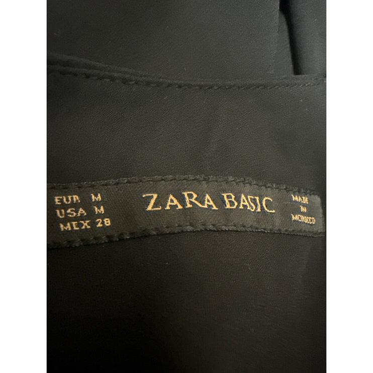 Zara Women's Black Layered Chiffon Scoop Neck Long Sleeve Blouse Top Size M