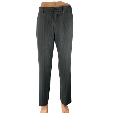 Perry Ellis Men's Gray Pinstriped Mid Rise Straight Trousers Dress Pants 32/32
