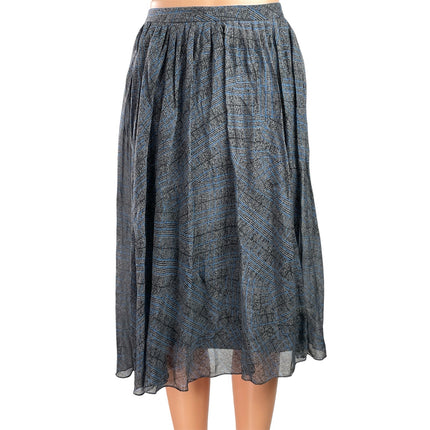 Tibi New York Women's Blue Gray Plaid Checkered Flowy Midi A-Line Skirt Size 0