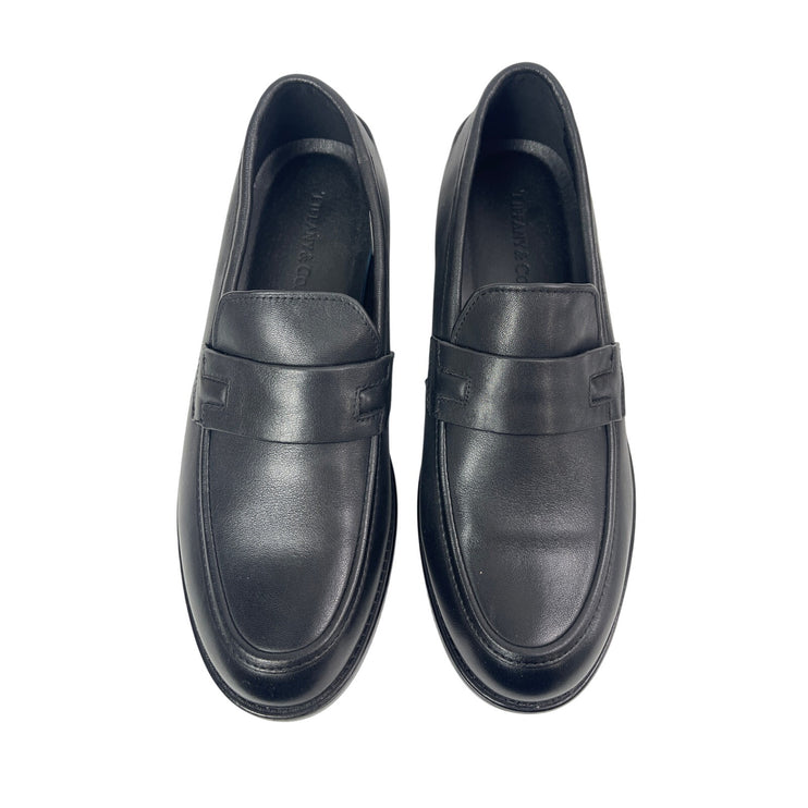 NEW Tiffany & Co Mens Black Leather Low Top Slip On Almond Toe Loafers Shoes 8.5