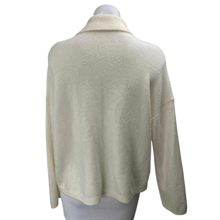 Abercrombie & Fitch White Button Down Long Sleeve Knit Collar Cardigan Sweater M