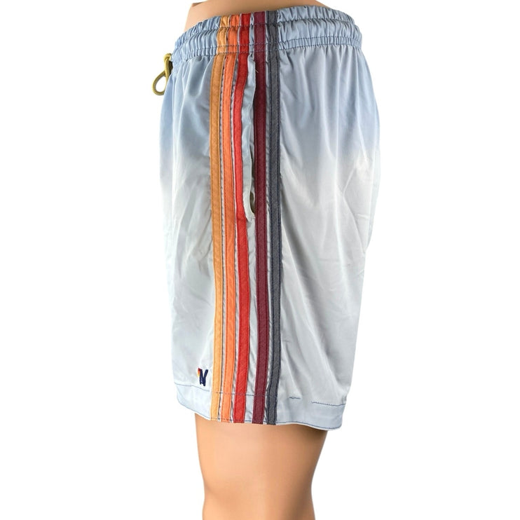 Aviator Nation 5 Stripe Flex Men's Blue Elastic Waist Activewear Swim Shorts 32