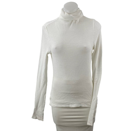The Range Womens White Turtleneck Long Sleeve Waffle Knit Thermal Sweater Top XS