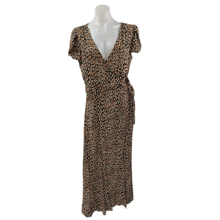 Free People Gorgeous Jess Multicolor Leopard Print Maxi A-Line Wrap Dress Sz S/P
