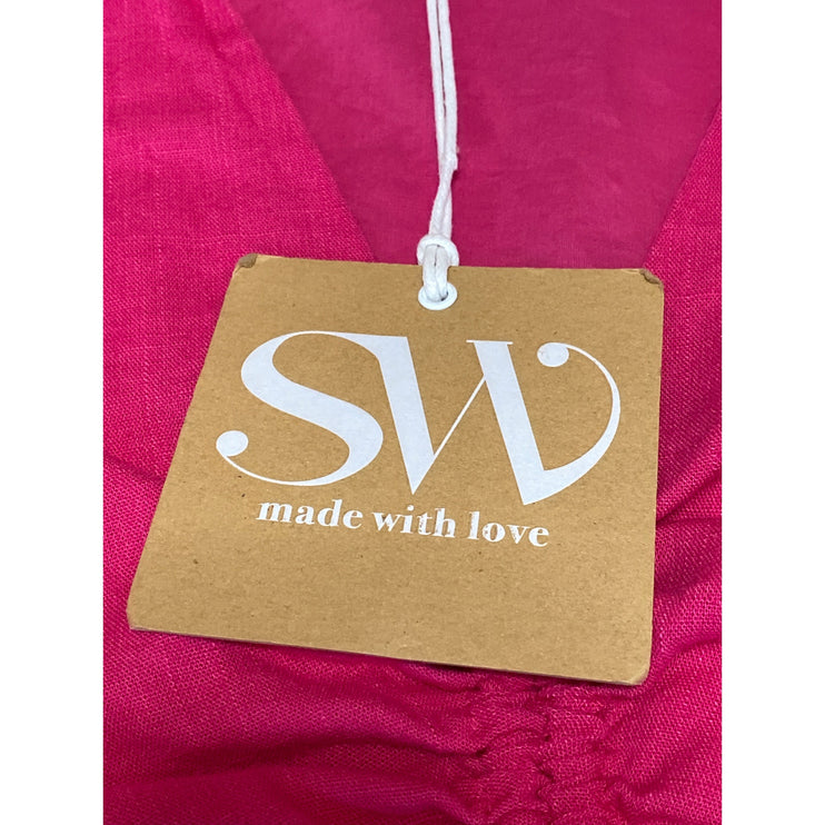 NEW Seven Wonders Pink Sleeveless Deep V Neck Ruched Tank Blouse Top Size L