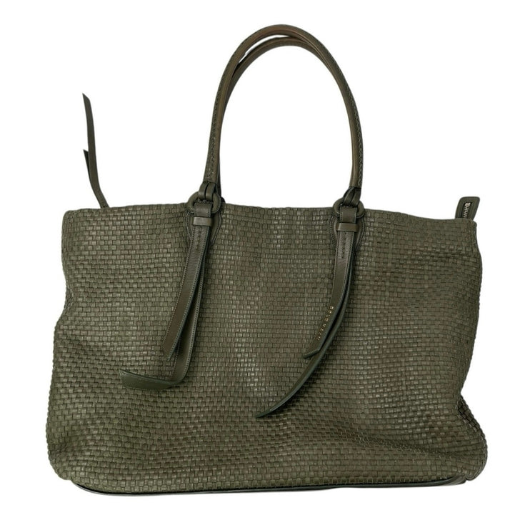 Cole Haan Bethany Green Weave Leather Zip Shoulder Tote Bag Handbag Large OS